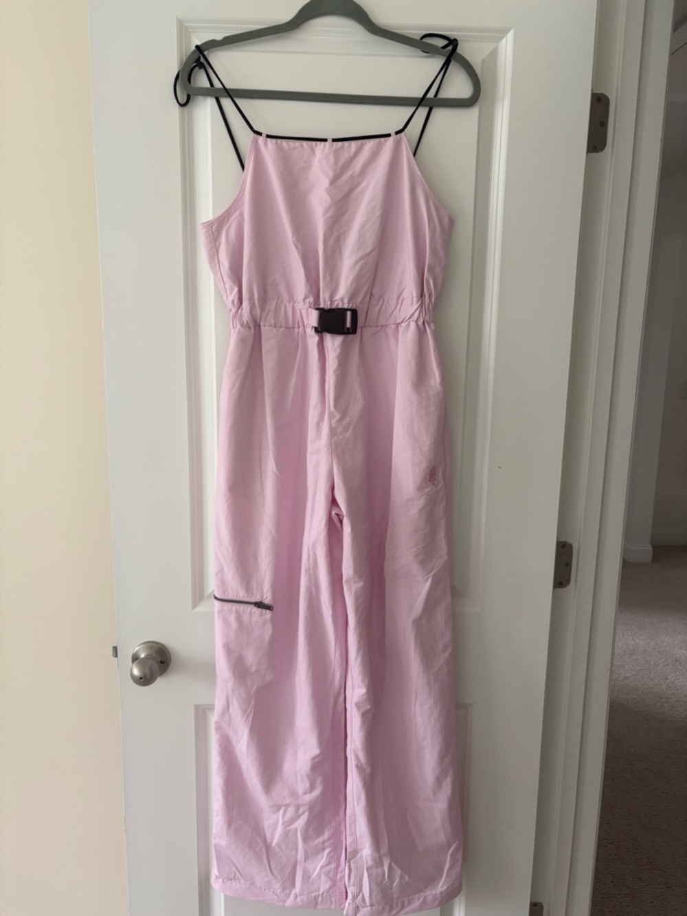 FP Movement by Free People Light Pink Strappy Jumpsuit with Black Strap Detail